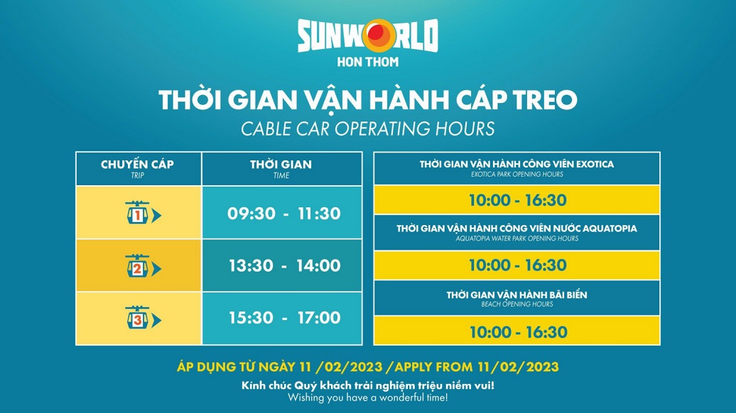 Lịch hoạt động cáp treo hòn thơm